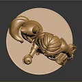 Golden Statue Standing Figure With Small Animal Companion On Circular Shiny Base