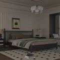 Classic Bedroom Interior Design With Black Headboard Bed Striped Bedding Table Lamps And Geometric Rug