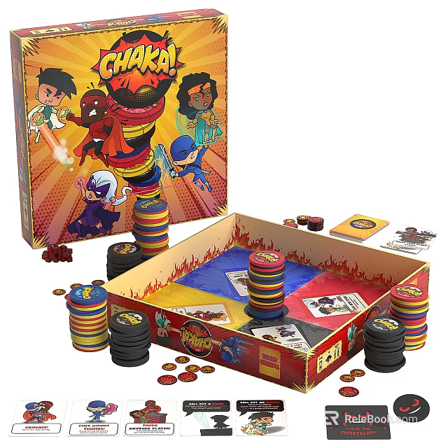 Board Game Set With Cartoon Characters Chips Cards And Game Components 3d model