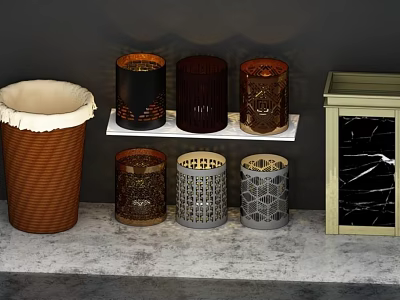 Public Facility Waste Containers And Storage Units With Woven Metal And Marble Elements 3d model
