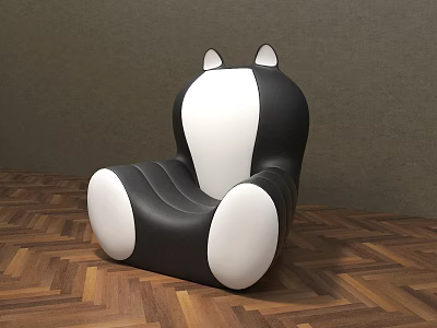 Cute Black And White Cat Shaped Kids Chair With Rounded Design And Ears 3d model