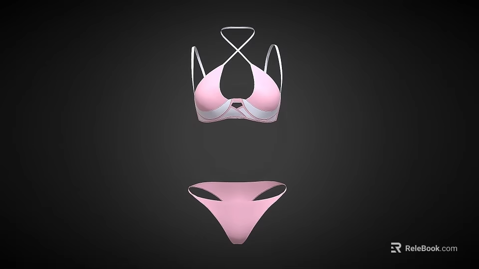 Women's Pink Bikini Set With Crisscross Straps And White Trim Details 3d model 