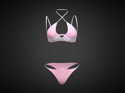 Women's Pink Bikini Set With Crisscross Straps And White Trim Details 3d model