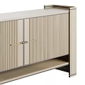 Modern Light Beige Sideboard With Vertical Striped Panels Gold Handles And Open Lower Shelf