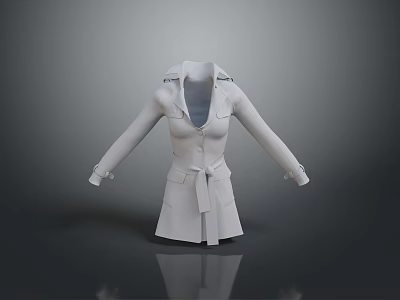 White Trench Coat With Long Sleeves Lapel Collar And Waist Belt 3D Model Fashion Design 3d model