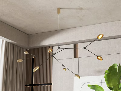 Contemporary Branching Chandelier With Gold Accents In Modern Interior Design And Green Foliage 3d model