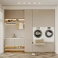 Modern Laundry Room Design With Two Washing Machines And Cabinet Storage