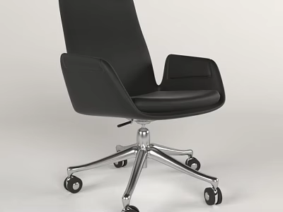 Modern Black Leather Office Chair With Armrests Silver Metal Base Swivel Wheels 3d model