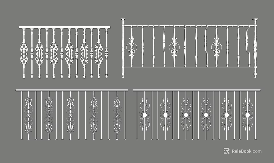Decorative Wrought Iron Fence Railing Designs With Various Ornate Patterns For Outdoor Use 3d model 