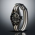 Stylish Modern Watch With Black Dial And White Black Striped Fabric Strap Design