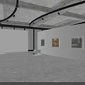 Contemporary Art Gallery Interior With White Walls Gray Floor Hanging Artworks And Display Pedestals