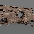 Damaged Building Exterior Wall Featuring Large Hole And Scattered Bricks
