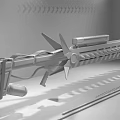 Futuristic Energy Weapon With Blue Green Neon Lights Glowing Lines And Metallic Purple Background