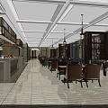 Elegant Modern Spacious Restaurant Interior With Pendant Lights Buffet Counter And Dining Tables 3d model