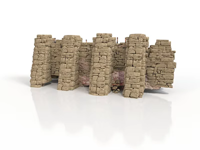 Ancient Stone Wall 3D Model With Rough Textured Segments For Architectural Design 3d model
