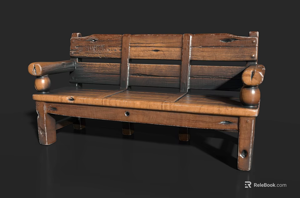 Rustic Wooden Outdoor Sofa With Solid Wood Construction And Armrests 3d model 