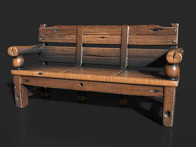 Rustic Wooden Outdoor Sofa With Solid Wood Construction And Armrests 3d model