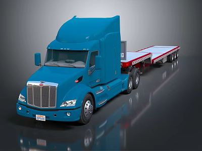 Blue Semi Truck With Cab And Flatbed Trailer For Commercial Transportation 3d model