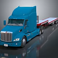 Blue Semi Truck With Cab And Flatbed Trailer For Commercial Transportation