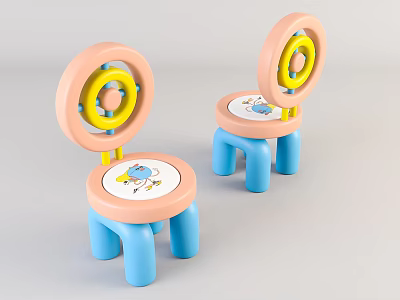 Kids Leisure Chair with Pink Backrest Blue Legs and Cartoon Pattern Seat 3d model