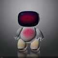 Futuristic Illuminated Robot With Red Grid Face Screen And Pink Body Panel
