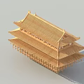 Traditional Chinese Wooden Garden Ornament with Three tiered Roof and Decorative Design Elements