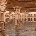 Islamic Style Architectural Hall Featuring Arched Structures Marble Flooring And Carved Columns
