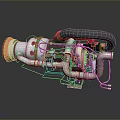 Industrial Equipment Featuring Metal Pipes Red Components Black Hoses And Mechanical Parts