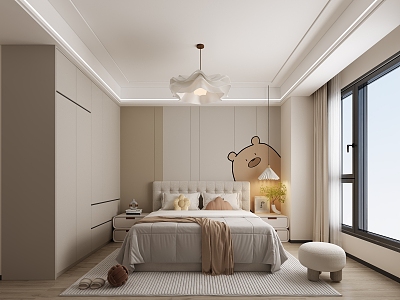 Girls' room bedroom room master bedroom second bedroom ceiling lamp bedding curtain bedside table bedside background girls' room children's room computer chair 3d model