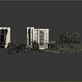 Cartoon Scene Featuring Buildings Green Roof Road Trees And Parking Lot Design
