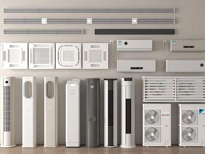 Assorted Air Conditioners and Fans Collection Featuring Wall Mounted Floor Standing and Window Units 3d model