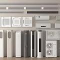 Assorted Air Conditioners and Fans Collection Featuring Wall Mounted Floor Standing and Window Units