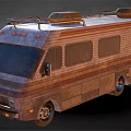 Old Rusty Camper Van Exterior With Striped Body Windows And Roof Rack