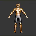 3D Cat Head Humanoid Character With Muscular Torso And Black Shorts