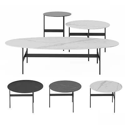 Modern Coffee Table Set With Marble Top Metal Frame Oval And Round Shapes 3d model