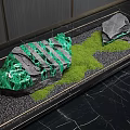 Indoor Landscape with Black Marble Green Glowing Stones Moss Black Pebbles And Golden Frame