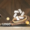 Modern Industrial Sculpture Display With Wooden Wall Background Sphere Lamps And Green Plant