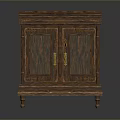 Traditional Wooden Cabinet With Glass Doors Carved Details And Metal Handles