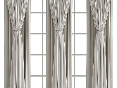 Elegant Light Colored Pleated Curtains With Tiebacks For Window Decoration 3d model