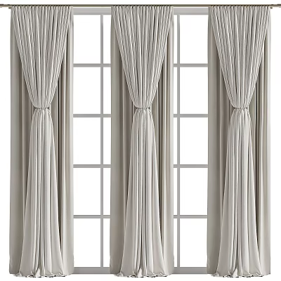 Elegant Light Colored Pleated Curtains With Tiebacks For Window Decoration 3d model