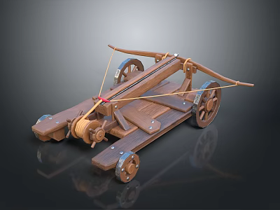 Ancient Wooden Mechanical Weapon Featuring Wheels Bowstring and Classic Design 3d model