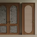 Elegant Wooden Double Doors With Patterned Glass Panels And Modern Design 3d model