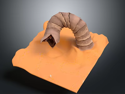 Realistic 3D Rendering of Brown Segmented Worm Curled On Orange Textured Surface 3d model