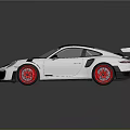 Silver Sports Car with Black Stripes Red Wheels and Black Rear Spoiler