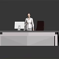Modern Office Desk With Curved Design Ergonomic Chair And Computer Monitor Workspace Setup