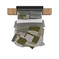 Modern Double Bed With Patchwork Quilt Green Gray Bedding And Wooden Bedside Tables