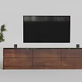 Modern Wooden TV Stand With Drawers Black TV Vase And Green Plant