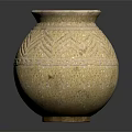 Ancient Clay Vase With Woven Pattern On Dark Reflective Background 3d model