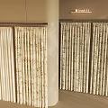 Beige And Floral Pattern Curtains Hanging On Rod In Room Interior 3d model