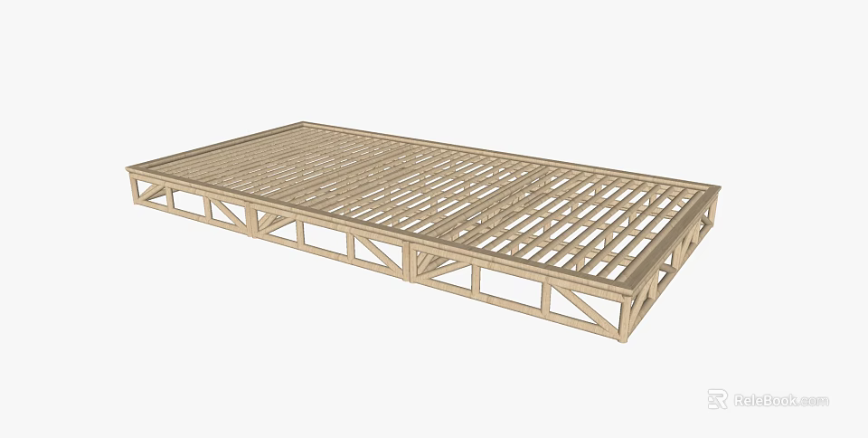 Double Bed Wooden Frame With Slats And Support Structure For Bedroom 3d model 
